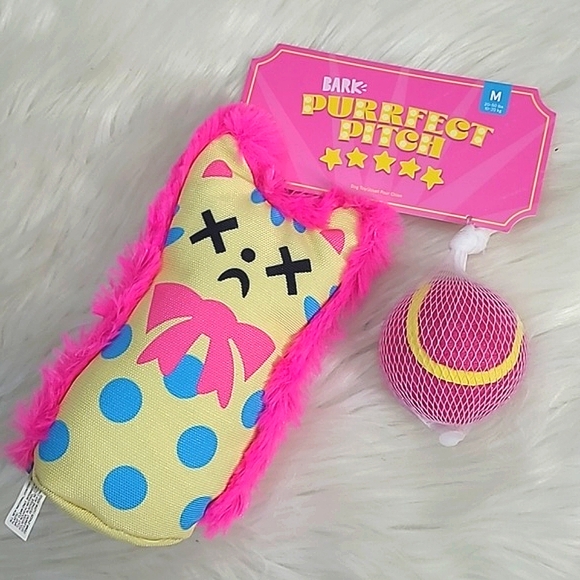 🆕️NWT BARK Purrfect Pitch Cat Bowling Pin Plush Toy & Tennis Ball Medium Dog - Picture 3 of 13